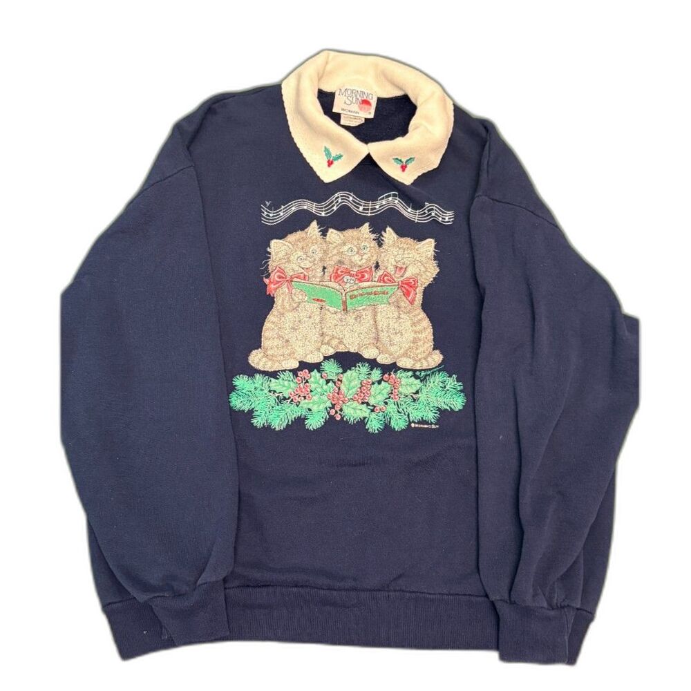 Vintage Morning Sun Plus 1X Double Collar Caroling Cats Sweatshirt